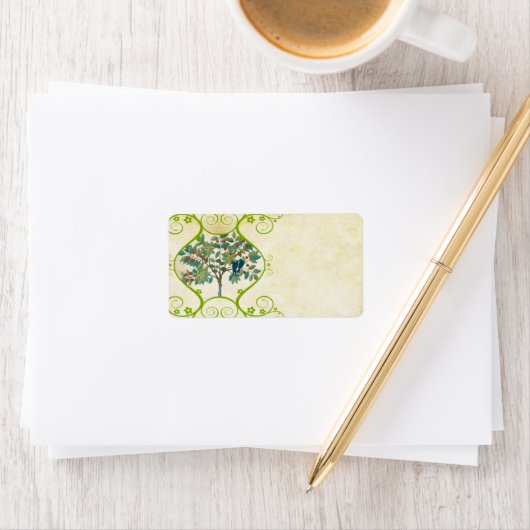 木お洒落の葉に座る愛鳥 ラベル (インサイチュ)