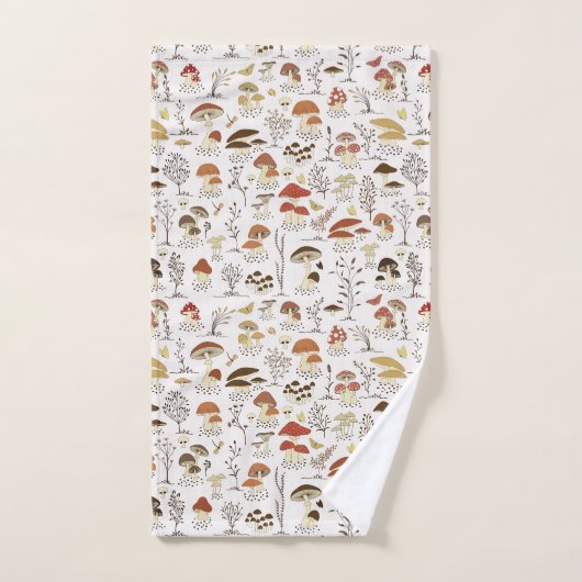 木お洒落地きのこ模様 バスタオルセット (ハンドタオル)