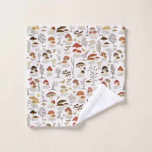 木お洒落地きのこ模様 バスタオルセット (ウォッシュタオル)