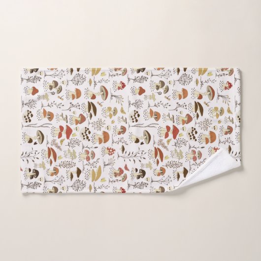 木お洒落地きのこ模様 バスタオルセット (ハンドタオル)