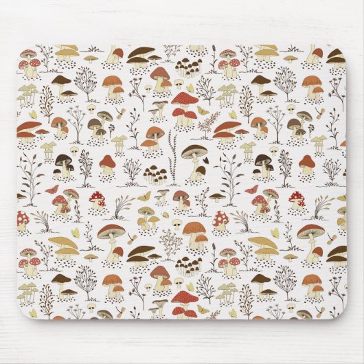 木お洒落地きのこ模様 マウスパッド (正面)