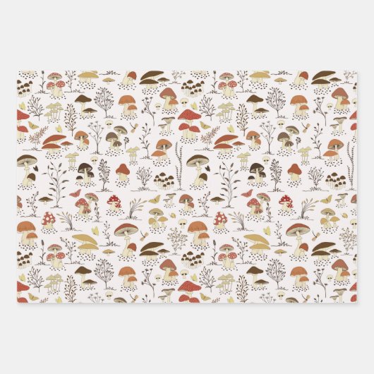 木お洒落地きのこ模様 ラッピングペーパーシート (正面)