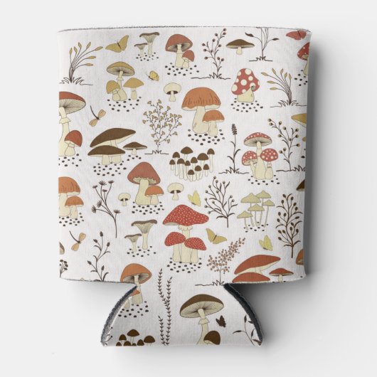 木お洒落地きのこ模様 缶クーラー (正面)