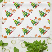 木が付いている休日のウェルシュコーギーの漫画 キッチンタオル (折り畳み)