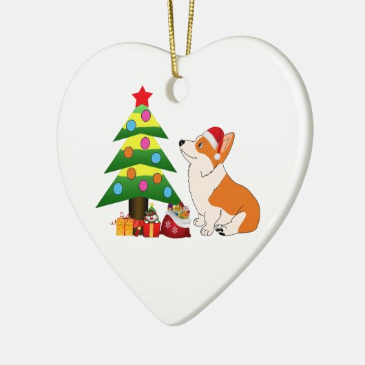 木が付いている休日のウェルシュコーギーの漫画 セラミックオーナメント (左)