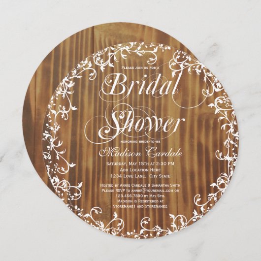 木が旋素朴回する円形ブライダルシャワー招待状 招待状 (正面/裏面)