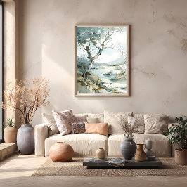 木が生い茂った冬の崖の道 ポスター