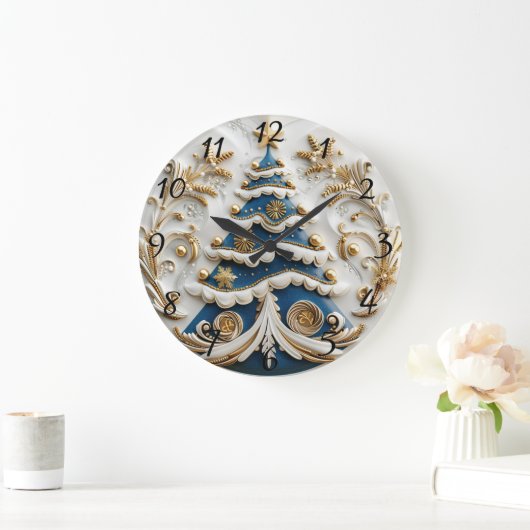 木きらめく付きクリスマス時計。 ラージ壁時計 (ホーム)