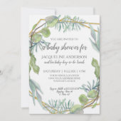 木こりの緑のベビー男女兼用シャワーウッド 招待状 (正面)