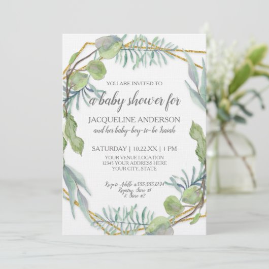 木こりの緑のベビー男女兼用シャワーウッド 招待状 (スタンド正面)