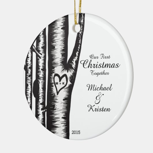 木で切り分けられるイニシャルはクリスマスをつなぎます セラミックオーナメント (左)