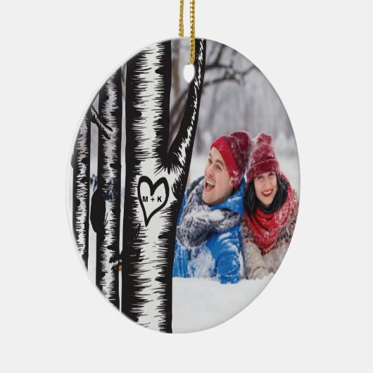 木で切り分けられるイニシャルは写真のクリスマスをつなぎます セラミックオーナメント (右)