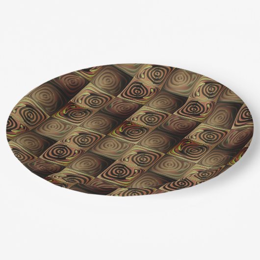 木で囲まれたレリーフ、 浮き彫りをシミュレートする丸い形状の正方形 ペーパープレート (アングル)