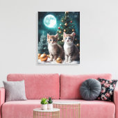 木で子猫とクリスマスイブ キャンバスプリント (インサイチュ (リビング))