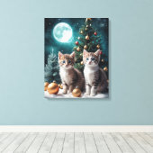 木で子猫とクリスマスイブ キャンバスプリント (インサイチュ (ウッドフロア))