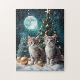 木で子猫とクリスマスイブ ジグソーパズル