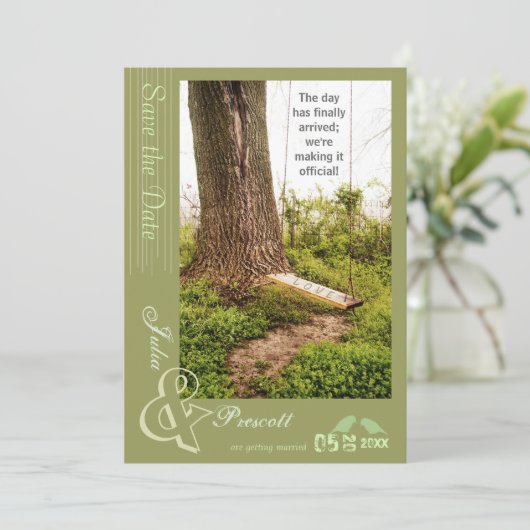 木とスイングのカントリーウェディングSave the Date招待状 セーブザデート (スタンド正面)