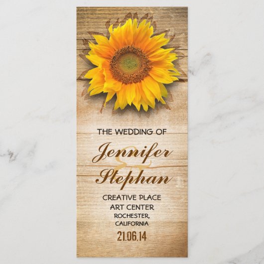 木とヒマワリの花の結婚式プログラム プログラム (正面)