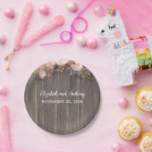 木とピンクの素朴花結婚の ペーパープレート (パーティー)