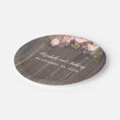 木とピンクの素朴花結婚の ペーパープレート (アングル)