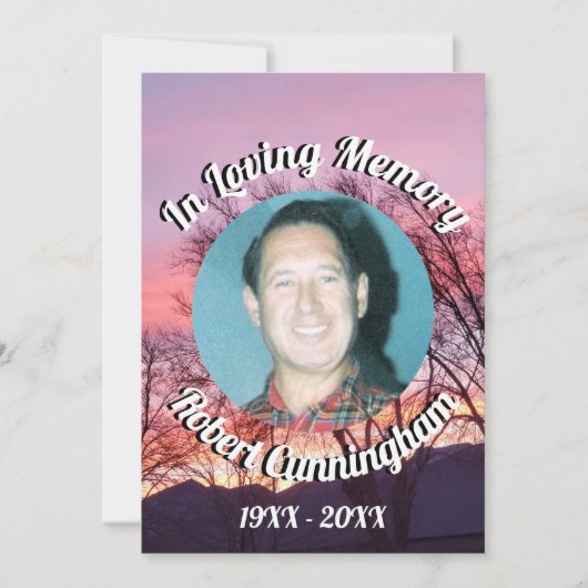 木とピンク紫の夕日の写真を愛するメモリ 招待状 (正面)