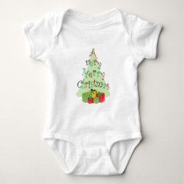 木とプレゼントが咲き乱れる聖降誕祭の文字 ベビーボディスーツ