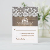 木とレースのメイソンジャース素朴な結婚式RSVPカード 出欠カード (スタンド正面)