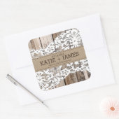 木とレースの国素朴の結婚式のラベル スクエアシール (封筒)