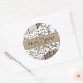 木とレースの国素朴の結婚式のラベル ラウンドシール (封筒)