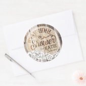 木とレースの素朴ブライダルシャワーラベル ラウンドシール (封筒)