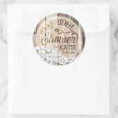 木とレースの素朴ブライダルシャワーラベル ラウンドシール (バッグ)