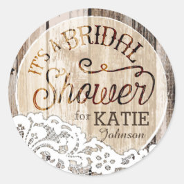 木とレースの素朴ブライダルシャワーラベル ラウンドシール