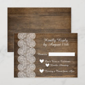 木とレースの農村風の結婚式の出欠確認カード 招待状 (正面/裏面)