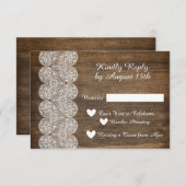 木とレースの農村風の結婚式の返信カード 招待状 (正面/裏面)