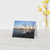 木と夕焼け - 白紙グリーティングカード カード (黄色い花)