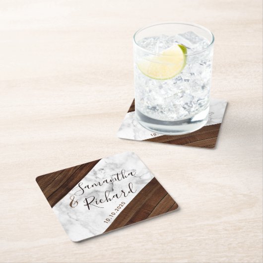 木と大理石結婚の スクエアペーパーコースター (インサイチュ)