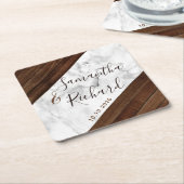 木と大理石結婚の スクエアペーパーコースター (アングル)