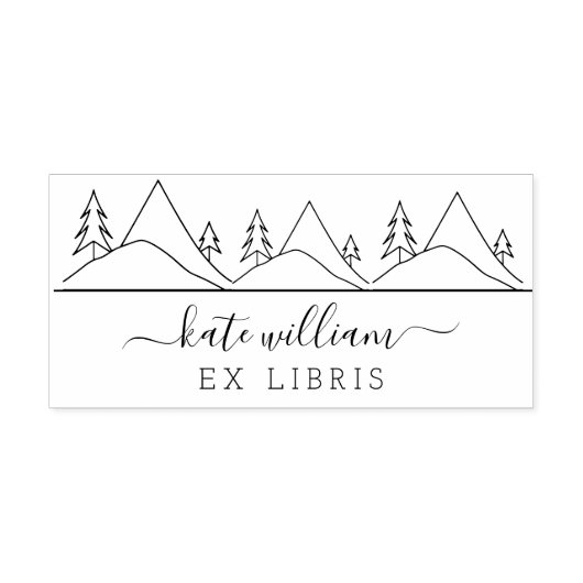 木と山々Ex libris ラバースタンプ (インプリント)