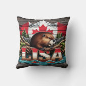 木と山の中のカナディアン・ビーバー クッション (裏面)