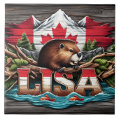 木と山の中のカナディアン・ビーバー タイル (正面)