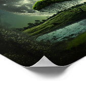 木と川のある満月 ポスター (角)