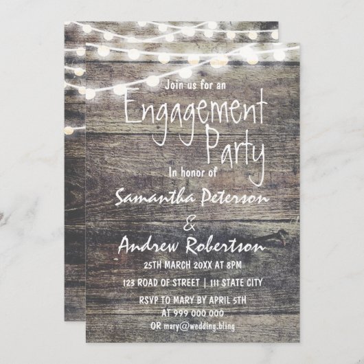 木と弦素朴の灯り晩餐婚約 招待状 (正面/裏面)