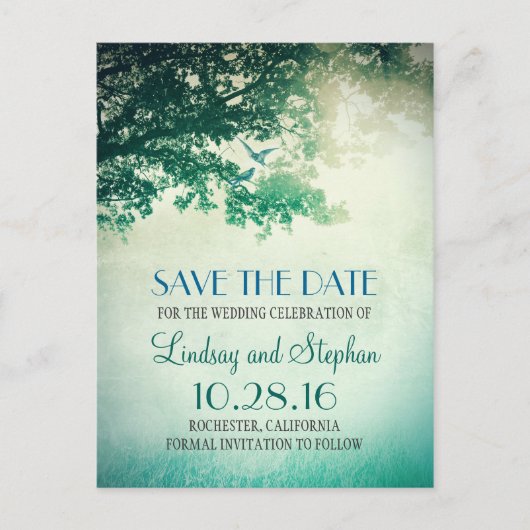 木と愛の鳥の素朴なヴィンテージは日付を保存 案内ポストカード (正面)