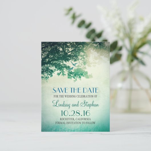 木と愛の鳥の素朴なヴィンテージは日付を保存 案内ポストカード (スタンド正面)