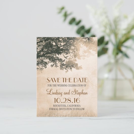 木と愛の鳥の素朴なヴィンテージは日付を保存 案内ポストカード (スタンド正面)