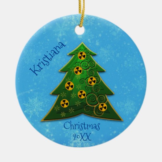 木と放射線のシンボルクリスマス セラミックオーナメント (正面)