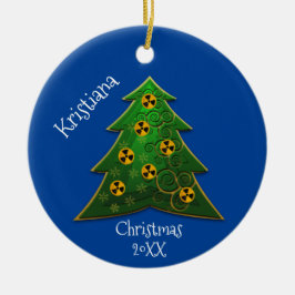 木と放射線のシンボルクリスマス セラミックオーナメント