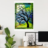 木と月の繊維芸術 ポスター (ホームオフィス)