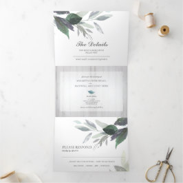 木と木素朴の葉を一つにまとめて結婚を招く 三つ折り招待状