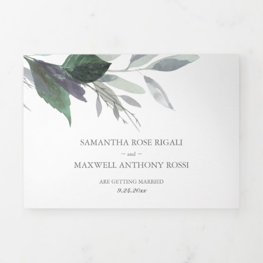 木と木素朴の葉を一つにまとめて結婚を招く 三つ折り招待状 (カバー)